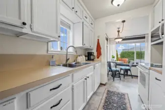 Ample cabinets and counter space