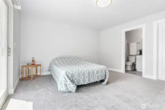 Primary bedroom features a private bathroom and ample storage provided by the walk-in closet.