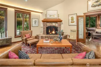 Fireplace features hand curated Stones from Wyoming’s Feather River…