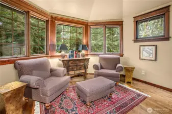 This was originally a Nursery directly off the Primary Suite and LR, later used as a Home Library. Stained Glass window is from a now demolished Hotel in downtown Portland, OR