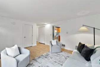 Sneak peak into kitchen with dining area.