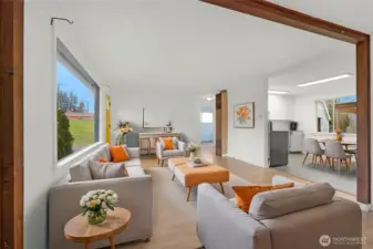 Main room looking back towards kitchen - Virtually staged