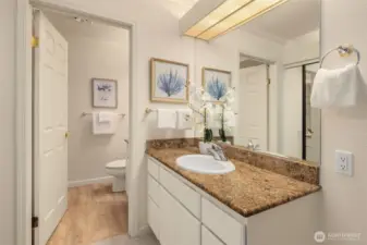 Double vanity sink and double closet in primary bedroom!