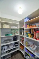 spacious walk-in-pantry with custom shelving-perfect for organized storage