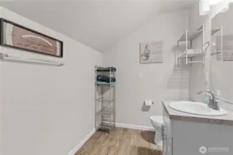 The .75 bathroom in the bonus room on the third level of the home.