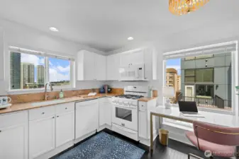 Kitchen with granite counters.