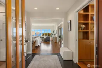 The inviting foyer drawing you towards the spectacular waterfront views.