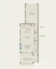 Main Level Floorplan with fireplace, Powder Bath, and open stair railing