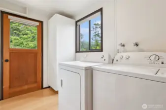 laundry room and storage with exterior door