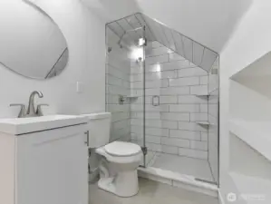 Upstairs bathroom totally remodeled.