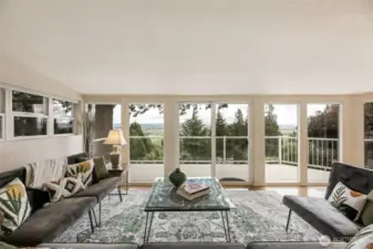 Spacious living room and floor to ceiling windows