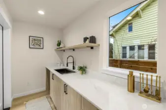 A full wet-bar makes entertaining easy