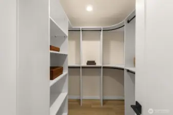 Built in shelving gives easy organization- ample space for expanding your wardrobe!