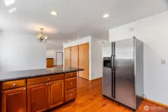 The kitchen overlooks the dining and family rooms.