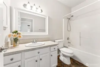 Full bath across the hall from guest bedroom.