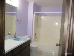 Main bathroom with tub and shower.