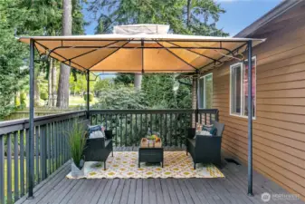 Deck off the kitchen with a covered gazebo for shade