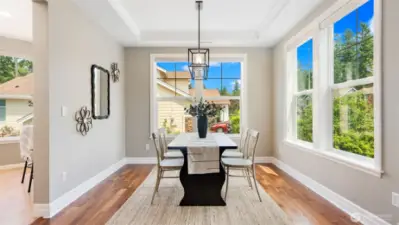 Light-filtering blinds throughout the home are currently raised to showcase all that gorgeous natural light, but when lowered, they provide the perfect balance of privacy and glow. Designed to soften harsh sun while still keeping things bright, they’re the ideal finishing touch for every room.