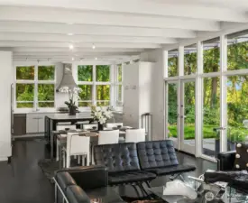 Spacious living space with gas fireplace