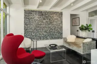Spacious sunroom with polished concrete floors