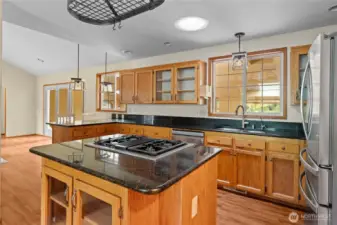 Enjoy these gorgeous granite countertops with plenty of work space.