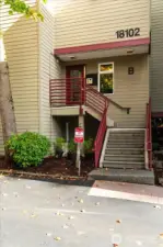 This is the door you’ll use to access the unit. Ask agent to buzz you in, and the elevator is just to the left of the mailboxes.