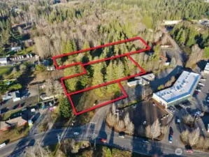 Overhead view with approximate boundaries in red. Refer to survey.