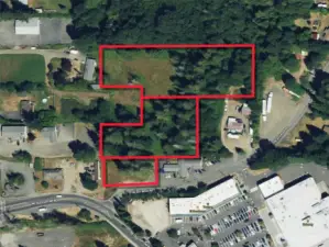 Overhead view with approximate boundaries in red. Refer to survey.