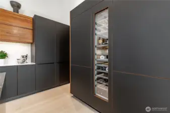 Gaggenau freezer, wine fridge, and refrigerator.