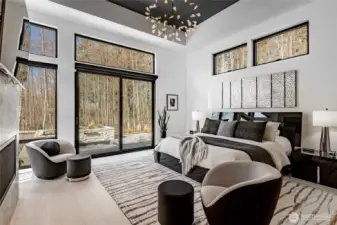 Primary bedroom walking out onto your patio into your sunken spa.