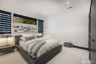 Upstairs guest bedroom with blackout blinds.