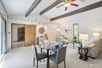 Family room - cathedral ceilings and beams give this space plenty of character.