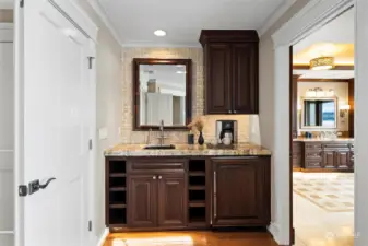 Wet bar with built-in coffee station & mini frigde