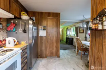 Kitchen looking towards dining room and hallway to bedrooms