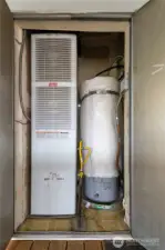 natural gas furnace & h20 located in exterior closet.
