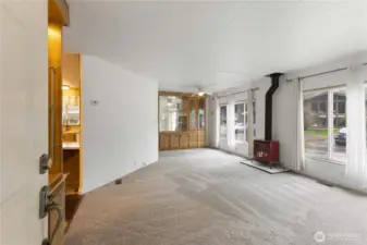 Gas fireplace, new carpet in the large family room.