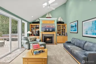Living Area with Gas Fireplace and Vaulted Ceilings