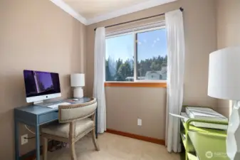 The office/den upstairs is very handy and looks toward the front of the home.
