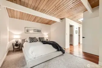 The primary bedroom has double walk-in closets
