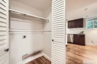 The lower level has its own laundry hookup, useful when using the space as an ADU