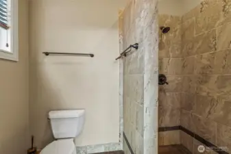 Primary bath with roll in shower