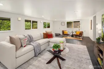 Wrap around windows overlook the private rear yard