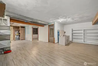 Basement features full bath and extra room