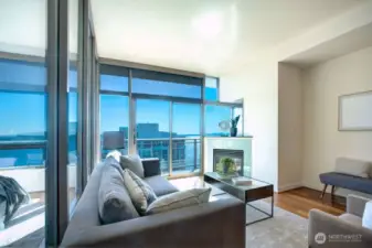 Floor to ceiling windows off living room