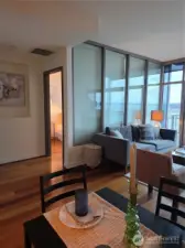 Remote shades down in bedroom