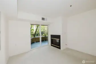 Bedroom with gas fireplace (see through to living room)