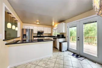 View of kitchen from dining area.