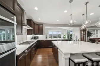 Beveled edge quartz and sunroom in the distance