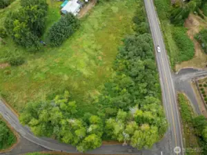 Drone shot above W Valley Rd looking west...