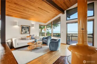 Family room gathering space - the heart of the home - adjacent to large view deck